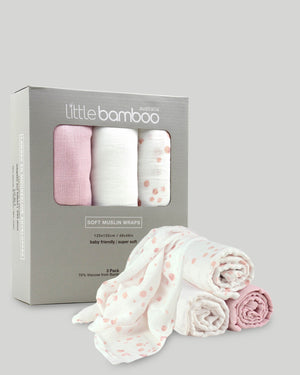 Little Bamboo Baby Muslin Wraps 3Pk