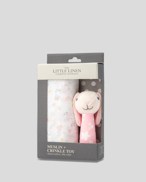 Little Linen Baby Muslin Wrap & Crinkle Toy